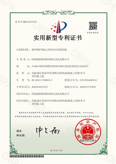 保护锅炉壁温元件的分层布置结构-实用新型专利证书_副本.jpg